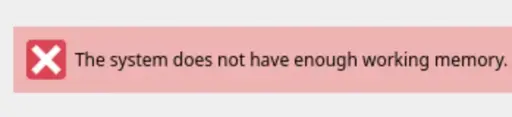 Image description: Screenshot of error message from Debian graphical installer. 

Image text: The system does not have enough working memory.