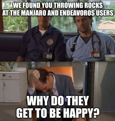 a meme from Scrubs. two concerned men look at a man on the verge of a breakdown.